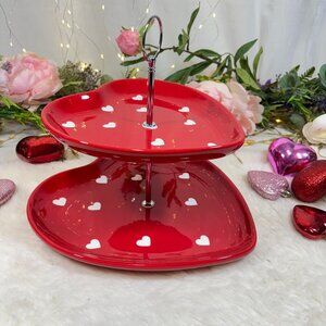 Tarramoto Ceramic Red Heart Shaped Ceramic ♥️ 2 tier heart cupcake stand Serving